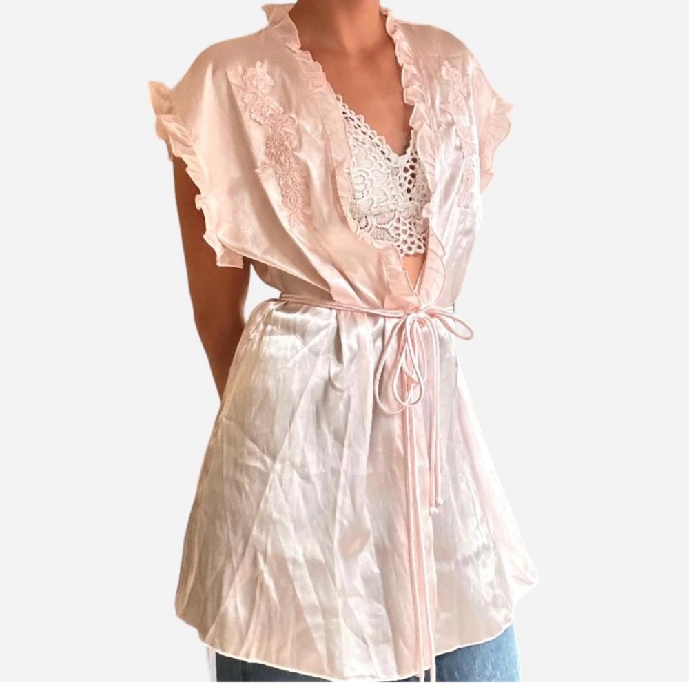 Vintage Satiny Intimo Donatello pastel pink mini robe/dress size M - gorgeous!